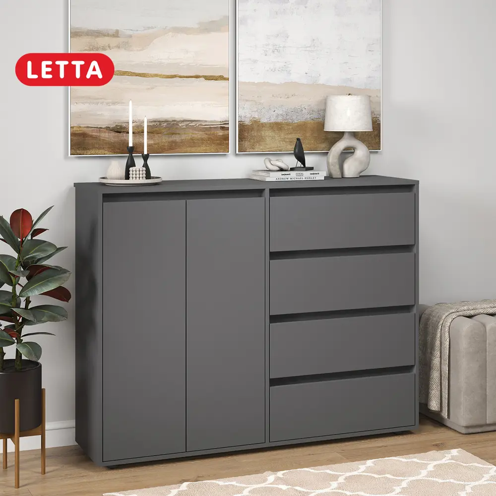 Фото 8 Комод Letta City New 4 ящика 140.20x108.30x39.40 см ЛДСП цвет серый графит Фото 8 Комод Letta City New 4 ящика 140.20x108.30x39.40 см ЛДСП цвет серый графит