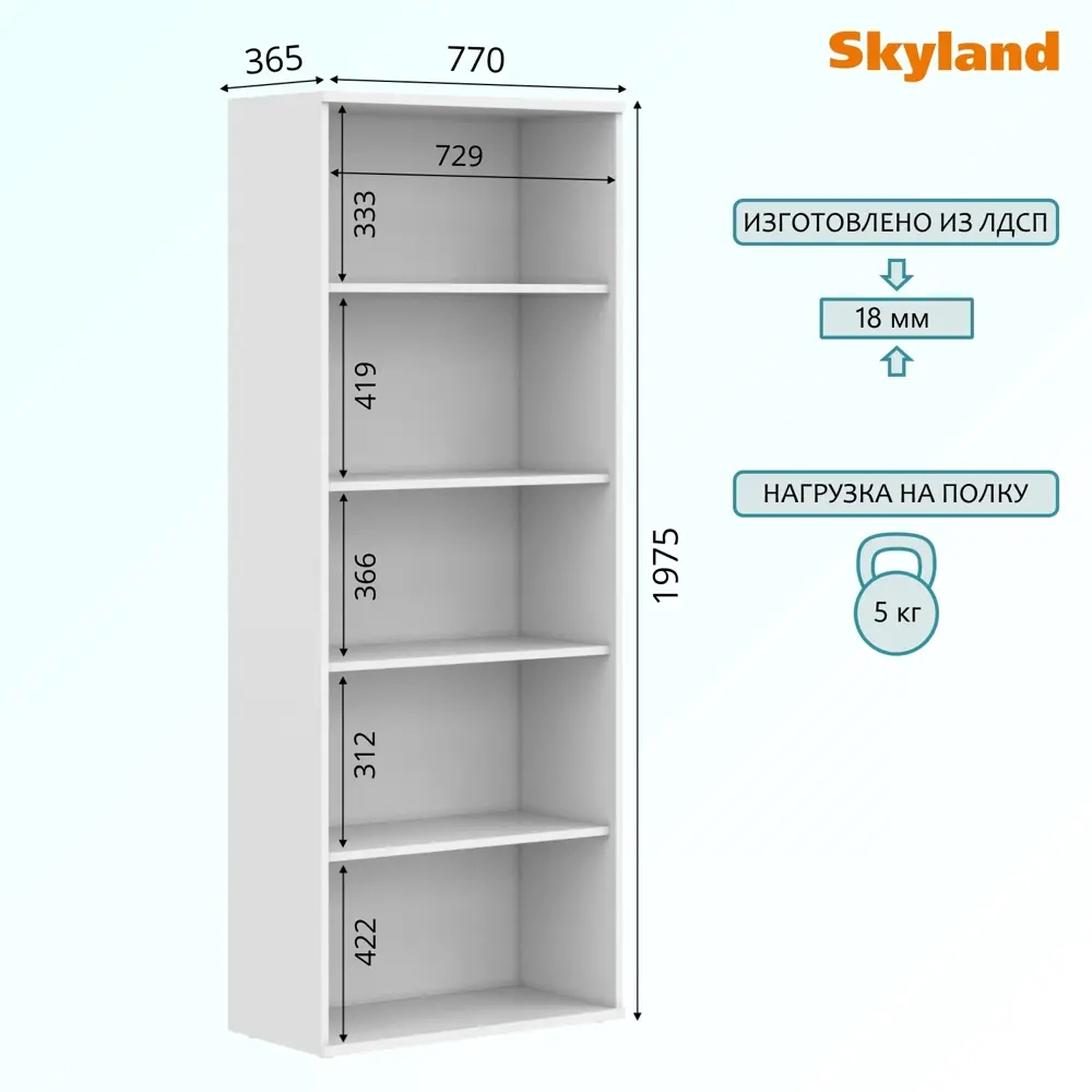 Фото 3 Шкаф Skyland 77x197x36 см ЛДСП цвет белый 00-07008227 Фото 3 Шкаф Skyland 77x197x36 см ЛДСП цвет белый 00-07008227