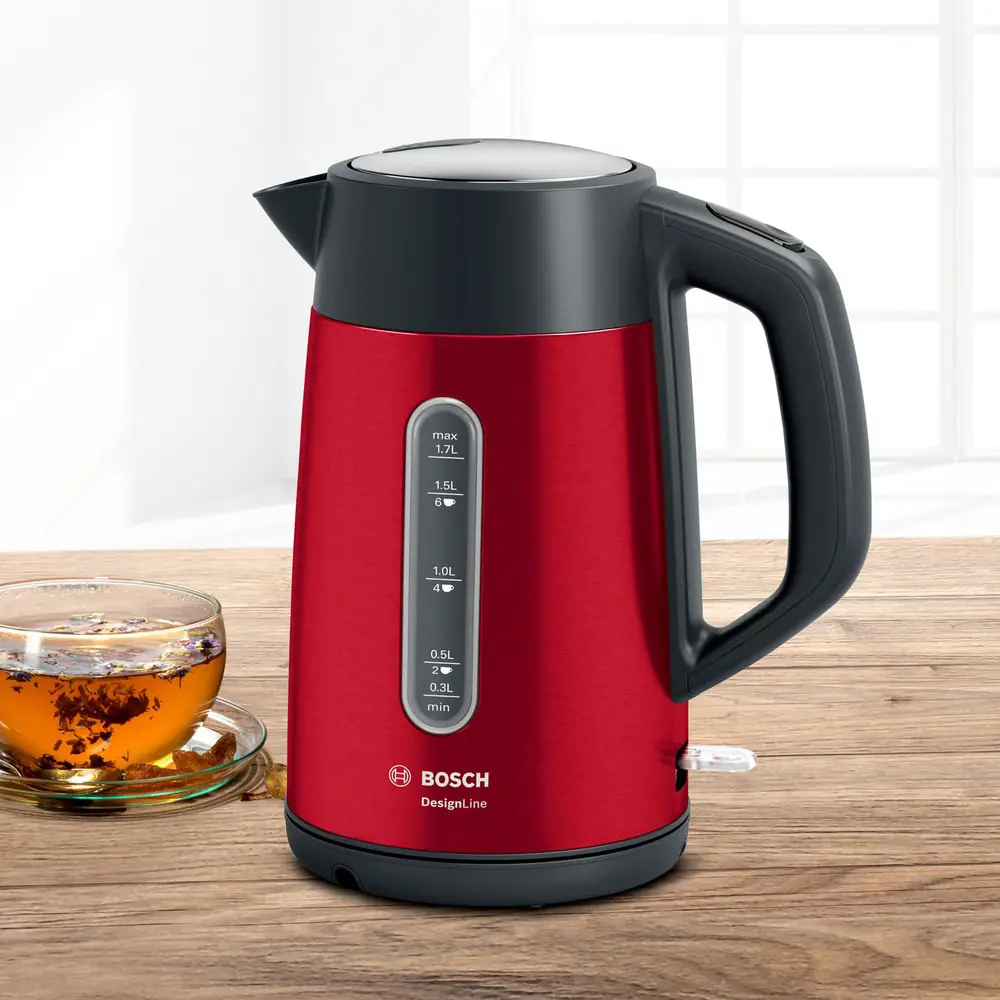 Фото 5 Электрический чайник 1.7 л Bosch CTWK34A металл цвет красный, черный Фото 5 Электрический чайник 1.7 л Bosch CTWK34A металл цвет красный, черный