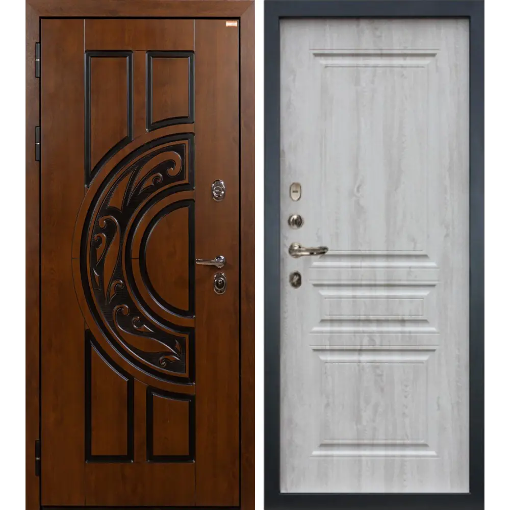 Фото Входная дверь Lex Спартак внутренняя панель № 110 левый 205х96см сосна белая/винорит голден патина Фото Входная дверь Lex Спартак внутренняя панель № 110 левый 205х96см сосна белая/винорит голден патина