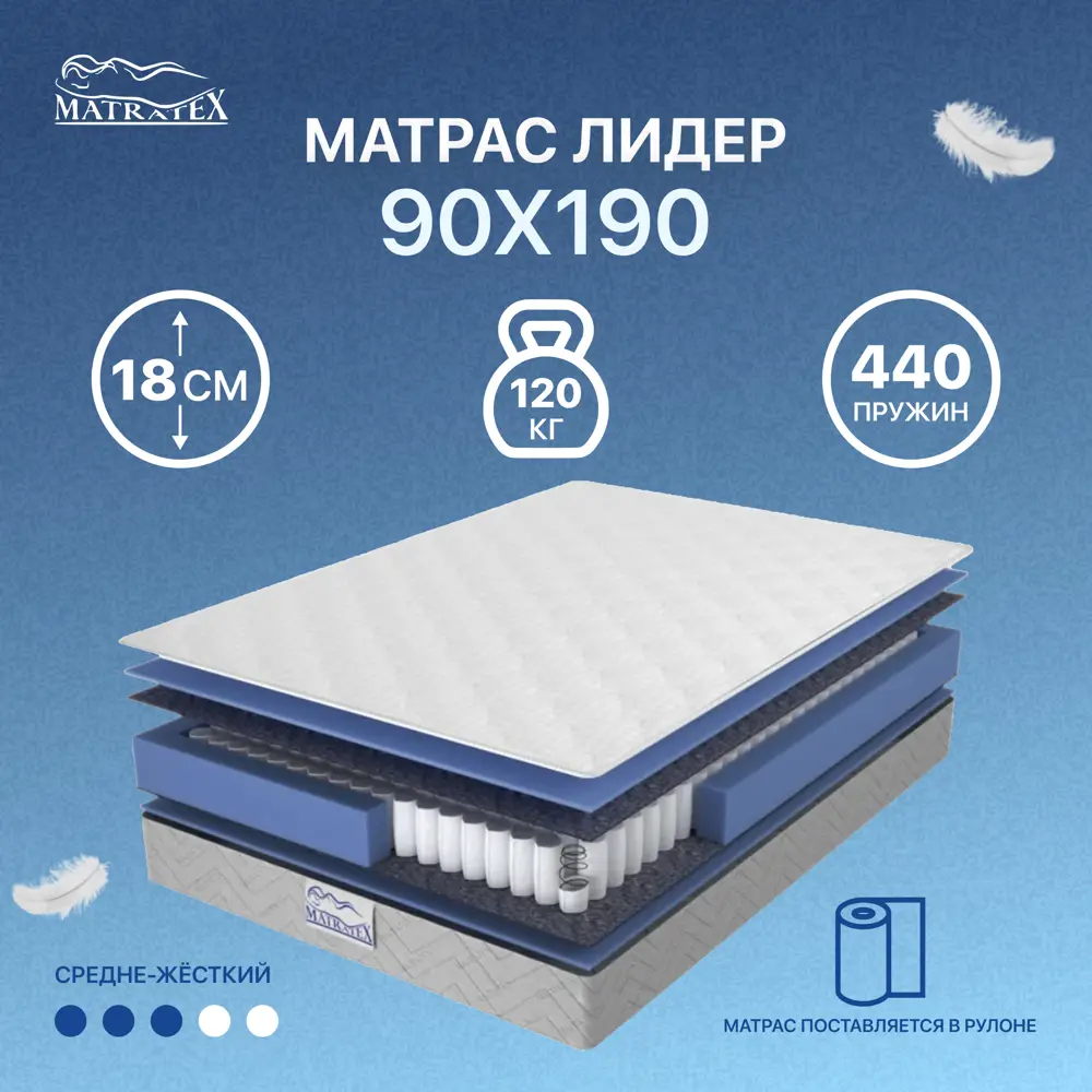 Фото Матрас Matratex Лидер 90x190 см, односпальный Фото Матрас Matratex Лидер 90x190 см, односпальный