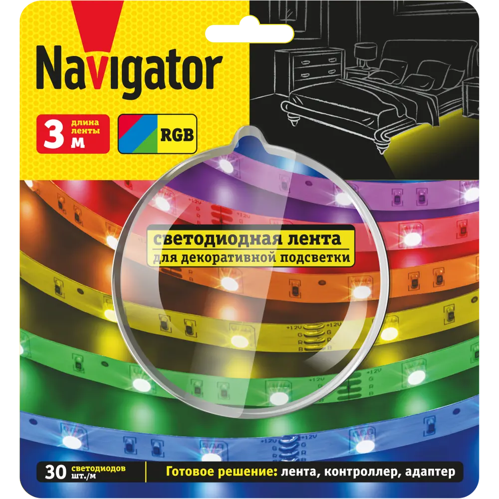 Фото 2 Комплект светодиодной ленты Navigator NLS-SET-01 для контурной подсветки SMD 5050 30 диод/7.2 Вт/м 12 В 10 мм IP20 3 м RGB Фото 2 Комплект светодиодной ленты Navigator NLS-SET-01 для контурной подсветки SMD 5050 30 диод/7.2 Вт/м 12 В 10 мм IP20 3 м RGB
