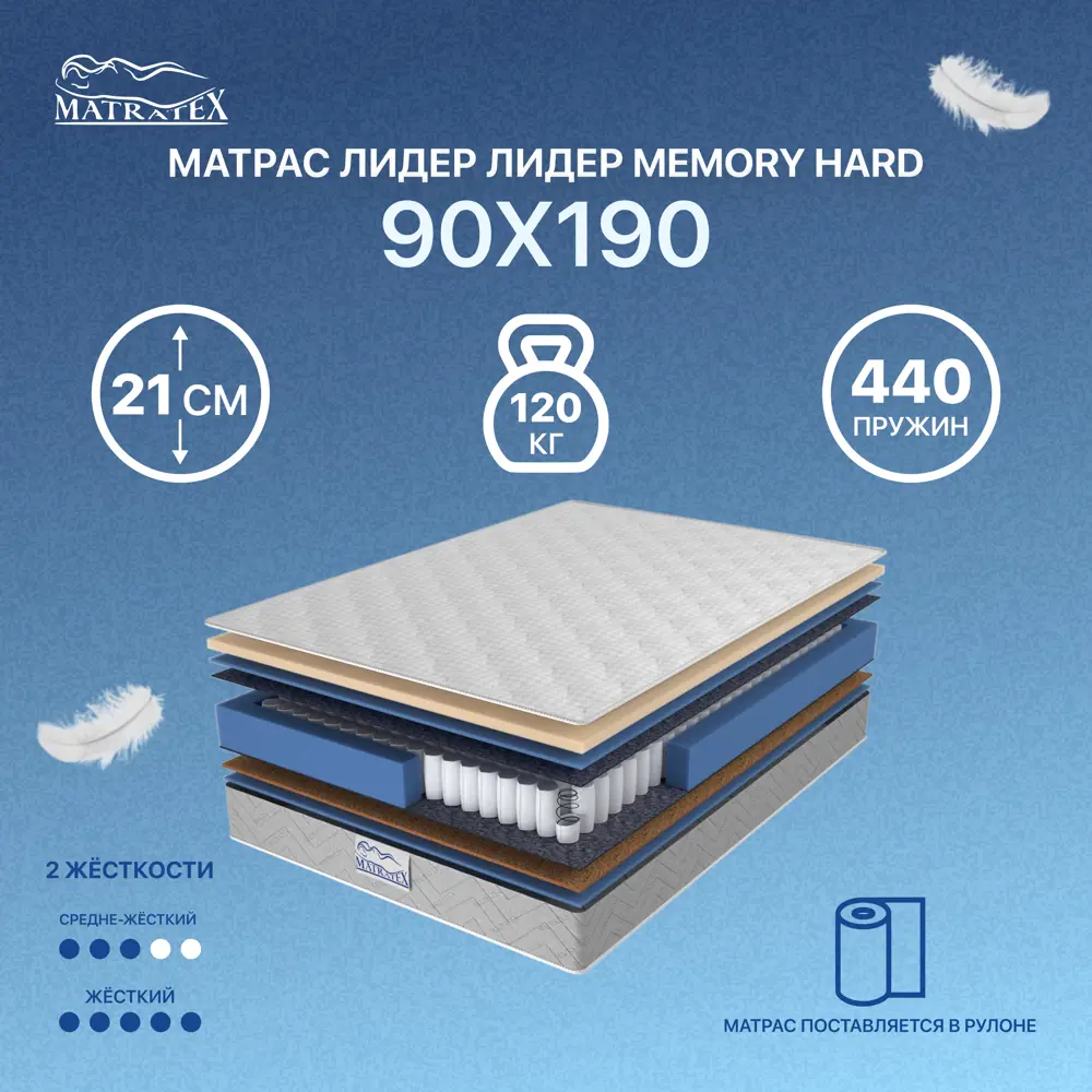 Фото Матрас Matratex Лидер Memory Hard 90x190 см независимый пружинный блок, односпальный Фото Матрас Matratex Лидер Memory Hard 90x190 см независимый пружинный блок, односпальный