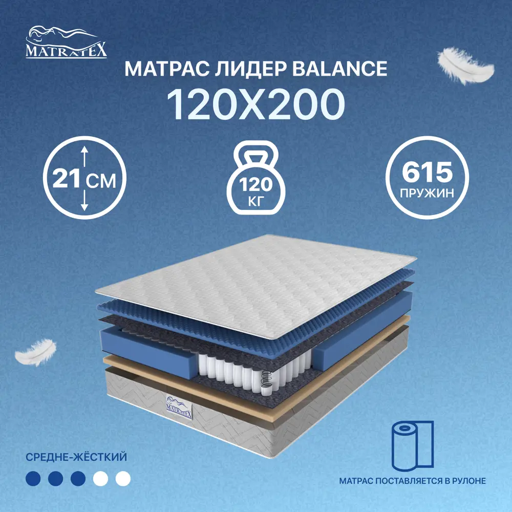 Фото Матрас Matratex Лидер Balance 120x200 см независимый пружинный блок, полутораспальный Фото Матрас Matratex Лидер Balance 120x200 см независимый пружинный блок, полутораспальный