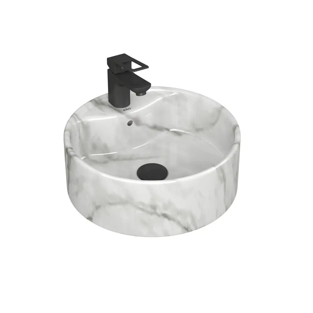 Фото Раковина Bauedge cerama Element 41см цвет мрамор/черный матовый/черный