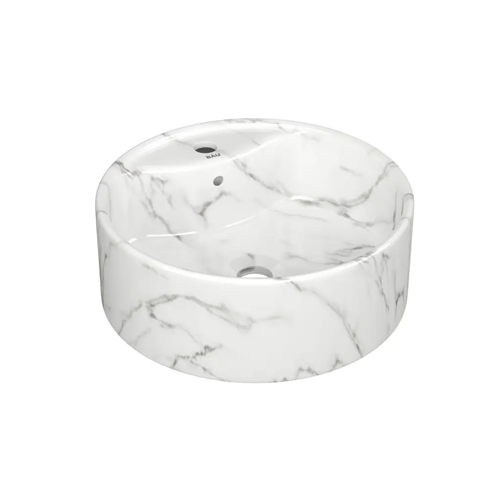 Фото 2 Раковина Bauedge cerama Element 41см цвет мрамор/черный матовый/черный