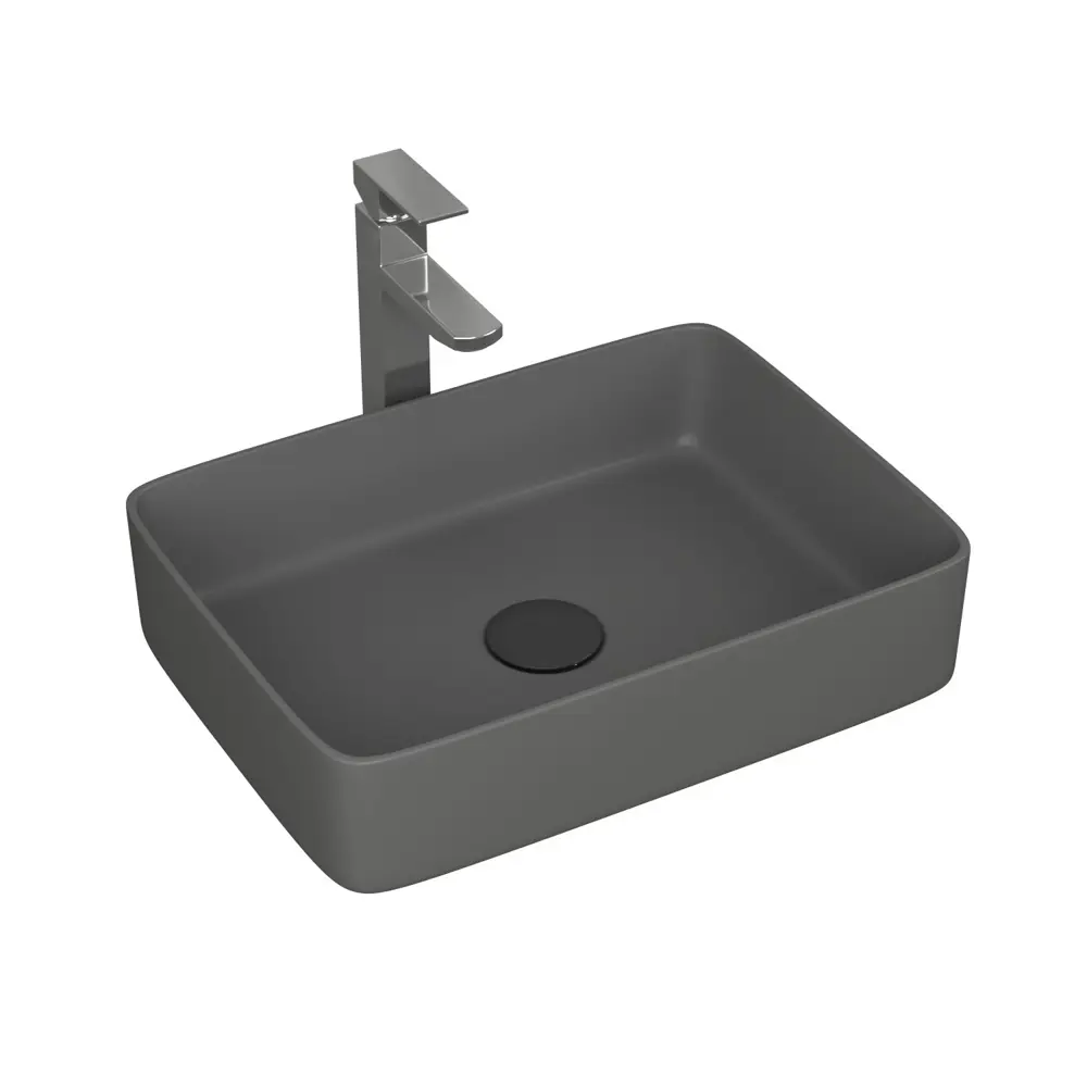 Фото Раковина Bauedge Hotel 48см цвет темно-серый матовый/нержавеющая сталь/хром