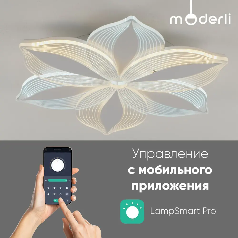 Фото 2 Светильник настенно-потолочный светодиодный Moderli V10676-cl с пультом управления 20 м² нейтральный белый свет цвет бесцветный/прозрачный Фото 2 Светильник настенно-потолочный светодиодный Moderli V10676-cl с пультом управления 20 м² нейтральный белый свет цвет бесцветный/прозрачный
