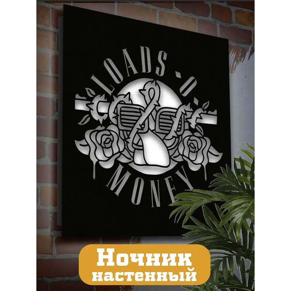 Фото Панно настенное с подсветкой светодиодное Бруталити Arthur panno музыка guns n roses - 2072 холодный белый (голубой) свет цвет черный