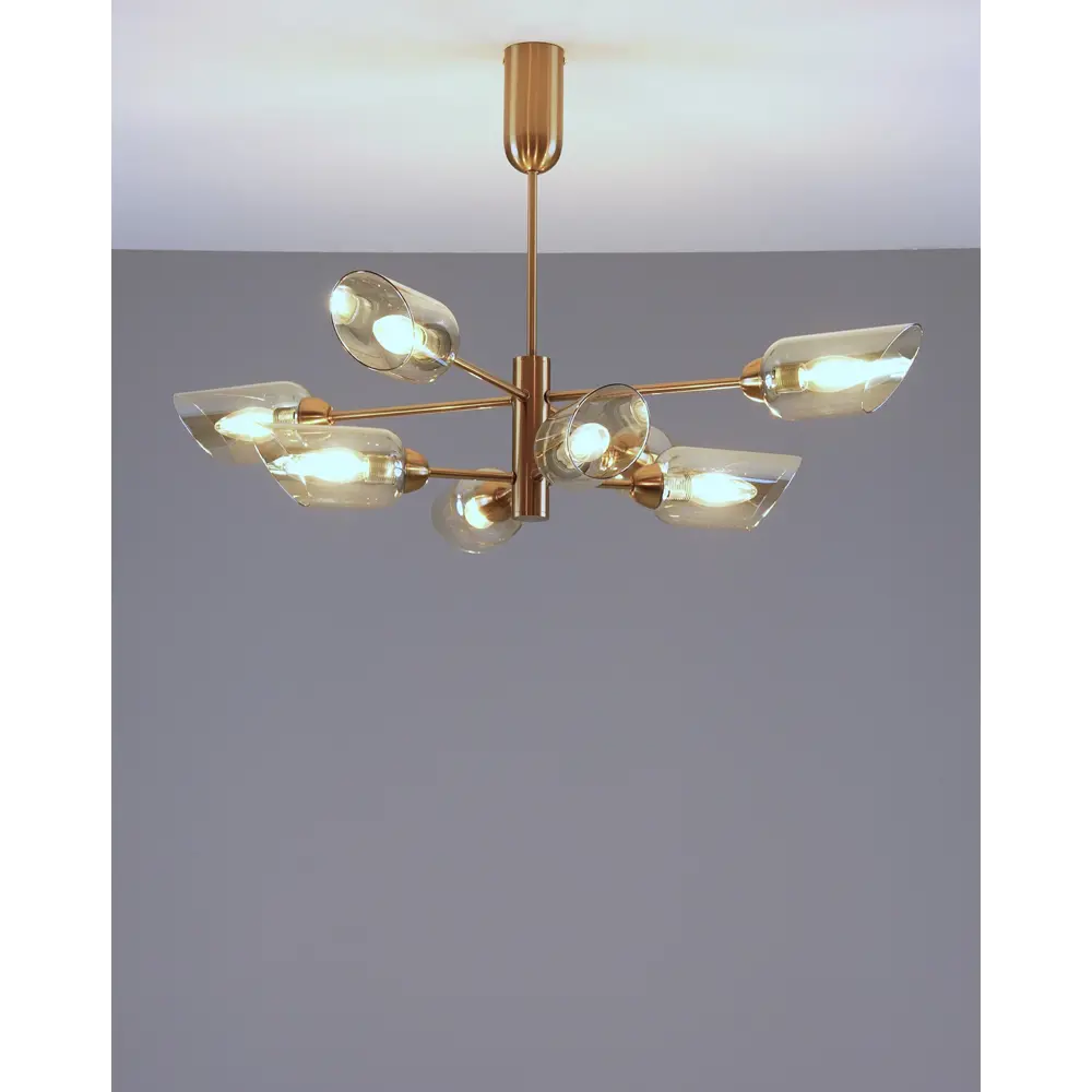 Фото Люстра на штанге светодиодная Moderli Avery V10807-8p 20 м² нейтральный белый свет цвет золотой Фото Люстра на штанге светодиодная Moderli Avery V10807-8p 20 м² нейтральный белый свет цвет золотой