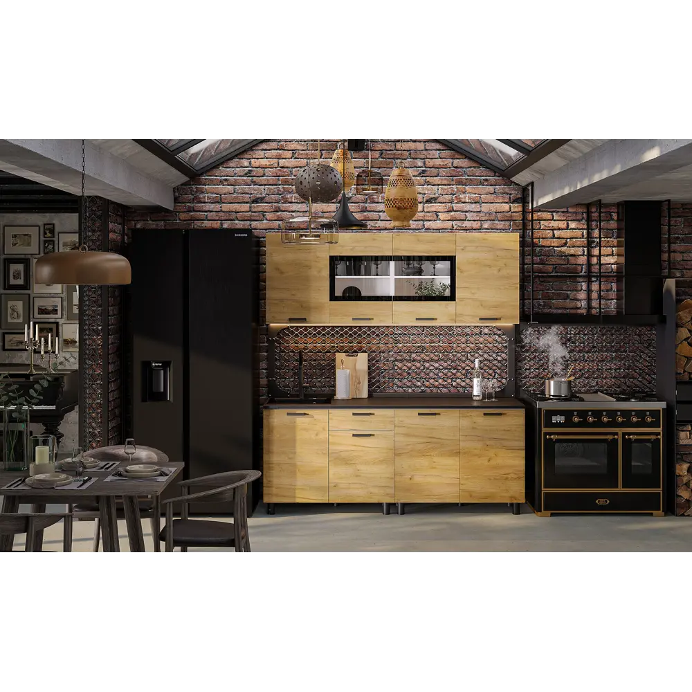 Фото 4 Кухонный гарнитур Furniture Integration Абрау 200x210x60 см ЛДСП цвет белый, черный матовый, дуб крафт золотой Фото 4 Кухонный гарнитур Furniture Integration Абрау 200x210x60 см ЛДСП цвет белый, черный матовый, дуб крафт золотой
