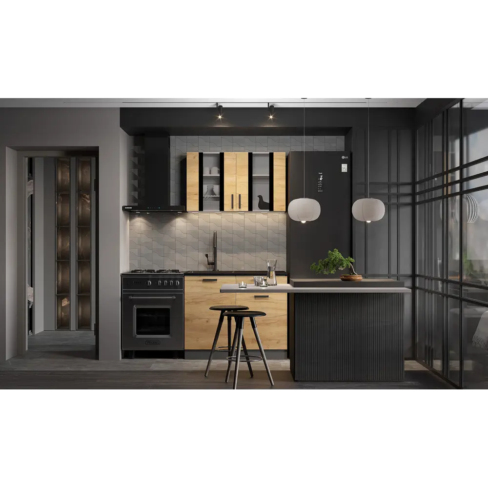 Фото 5 Кухонный гарнитур Furniture Integration Абрау 100x210x60 см ЛДСП цвет белый, черный матовый, дуб крафт золотой Фото 5 Кухонный гарнитур Furniture Integration Абрау 100x210x60 см ЛДСП цвет белый, черный матовый, дуб крафт золотой
