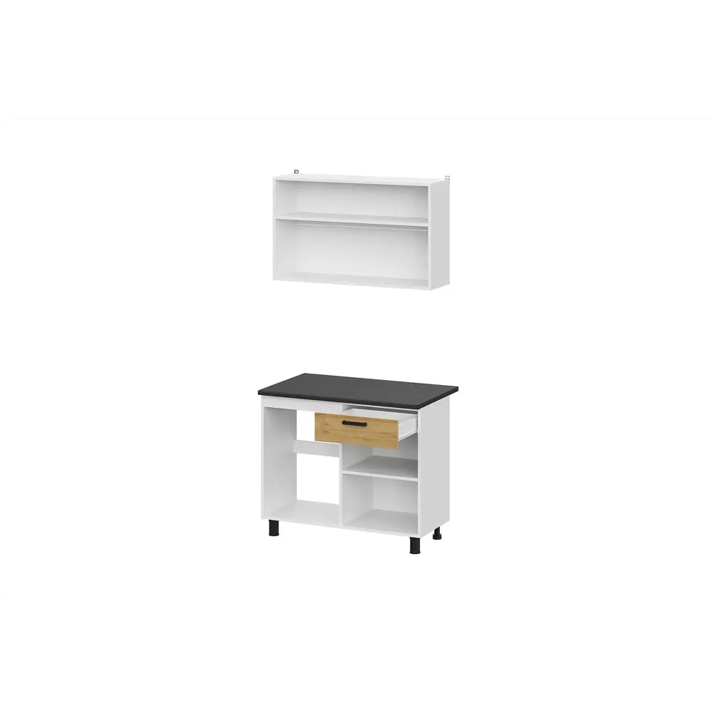 Фото 2 Кухонный гарнитур Furniture Integration Абрау 100x210x60 см ЛДСП цвет белый, черный матовый, дуб крафт золотой Фото 2 Кухонный гарнитур Furniture Integration Абрау 100x210x60 см ЛДСП цвет белый, черный матовый, дуб крафт золотой