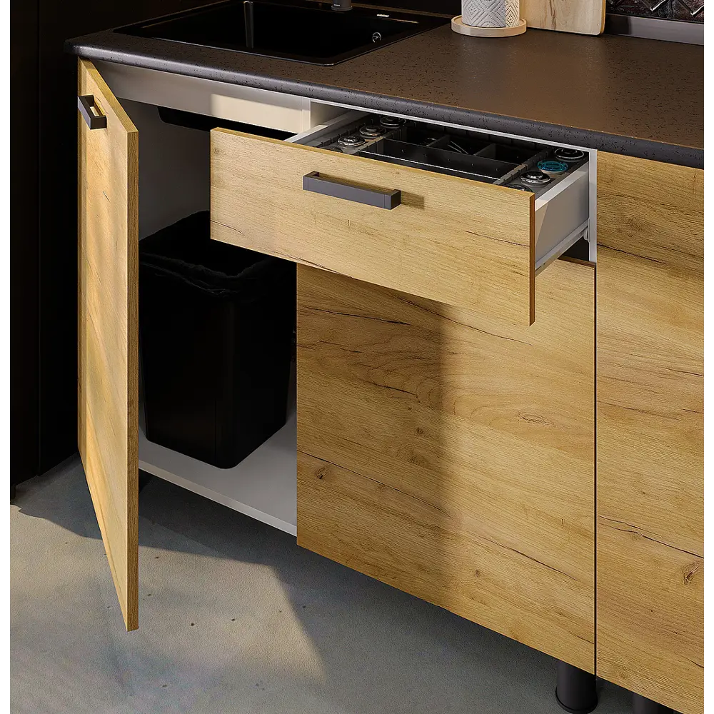Фото 6 Кухонный гарнитур Furniture Integration Абрау 200x210x60 см ЛДСП цвет белый, черный матовый, дуб крафт золотой Фото 6 Кухонный гарнитур Furniture Integration Абрау 200x210x60 см ЛДСП цвет белый, черный матовый, дуб крафт золотой