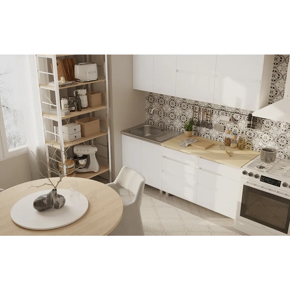 Фото 8 Кухонный гарнитур Furniture Integration Одри 200x210x60 см ЛДСП цвет белый, дуб сонома Фото 8 Кухонный гарнитур Furniture Integration Одри 200x210x60 см ЛДСП цвет белый, дуб сонома