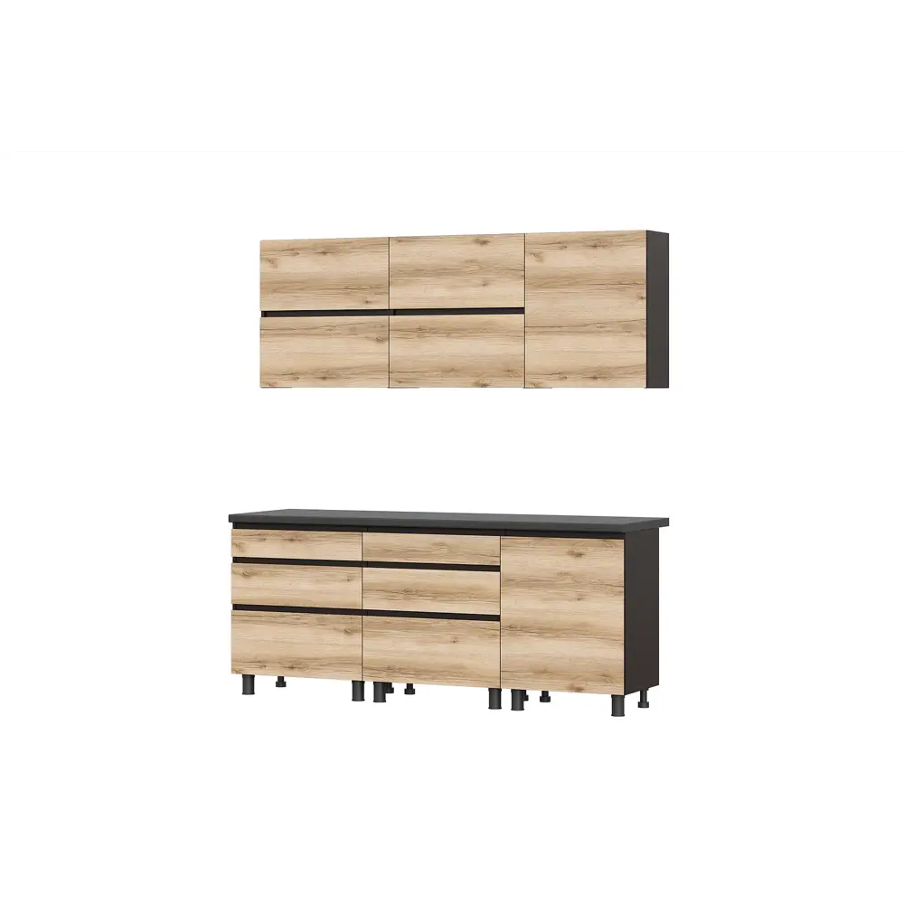 Фото 2 Кухонный гарнитур Furniture Integration Берген 200x210x60 см ЛДСП цвет венге/дуб делано УТ000318039 Фото 2 Кухонный гарнитур Furniture Integration Берген 200x210x60 см ЛДСП цвет венге/дуб делано УТ000318039