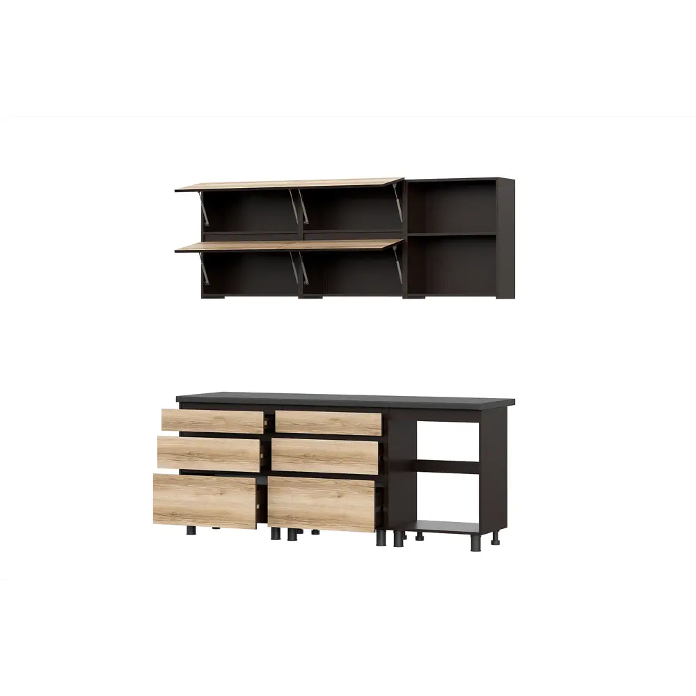 Фото 3 Кухонный гарнитур Furniture Integration Берген 200x210x60 см ЛДСП цвет венге/дуб делано УТ000318039 Фото 3 Кухонный гарнитур Furniture Integration Берген 200x210x60 см ЛДСП цвет венге/дуб делано УТ000318039
