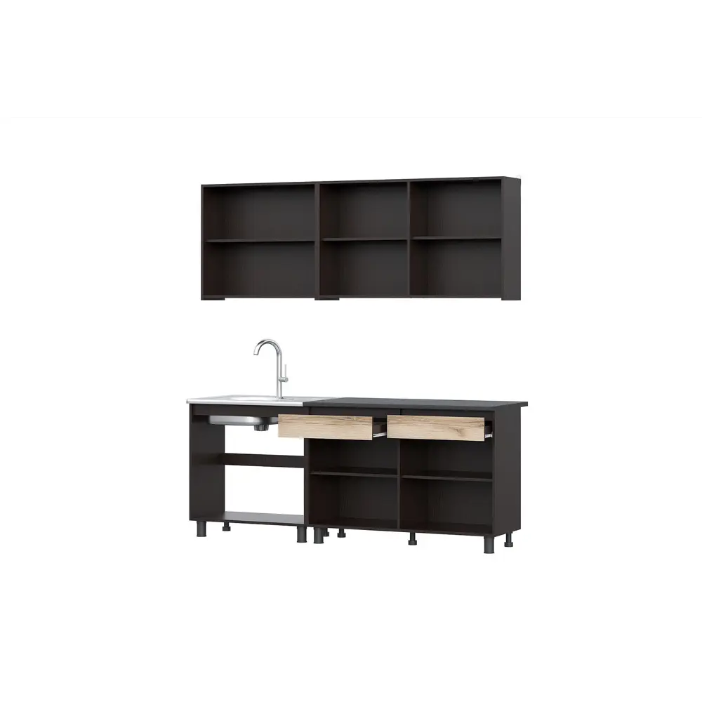 Фото 3 Кухонный гарнитур Furniture Integration Берген 200x210x60 см ЛДСП цвет венге/дуб делано Фото 3 Кухонный гарнитур Furniture Integration Берген 200x210x60 см ЛДСП цвет венге/дуб делано