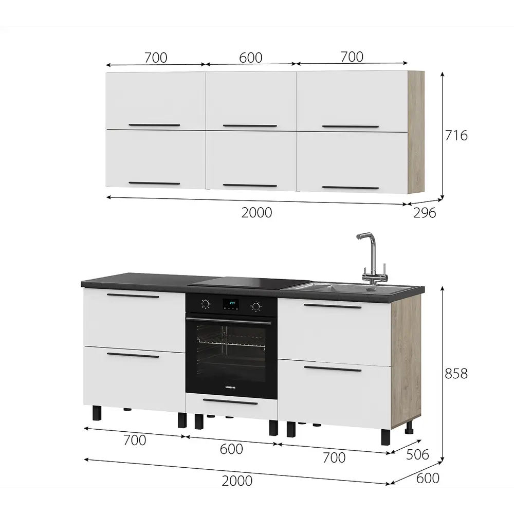 Фото 3 Кухонный гарнитур Furniture Integration Этна Софт Вайт 200x210x60 см ЛДСП цвет белый