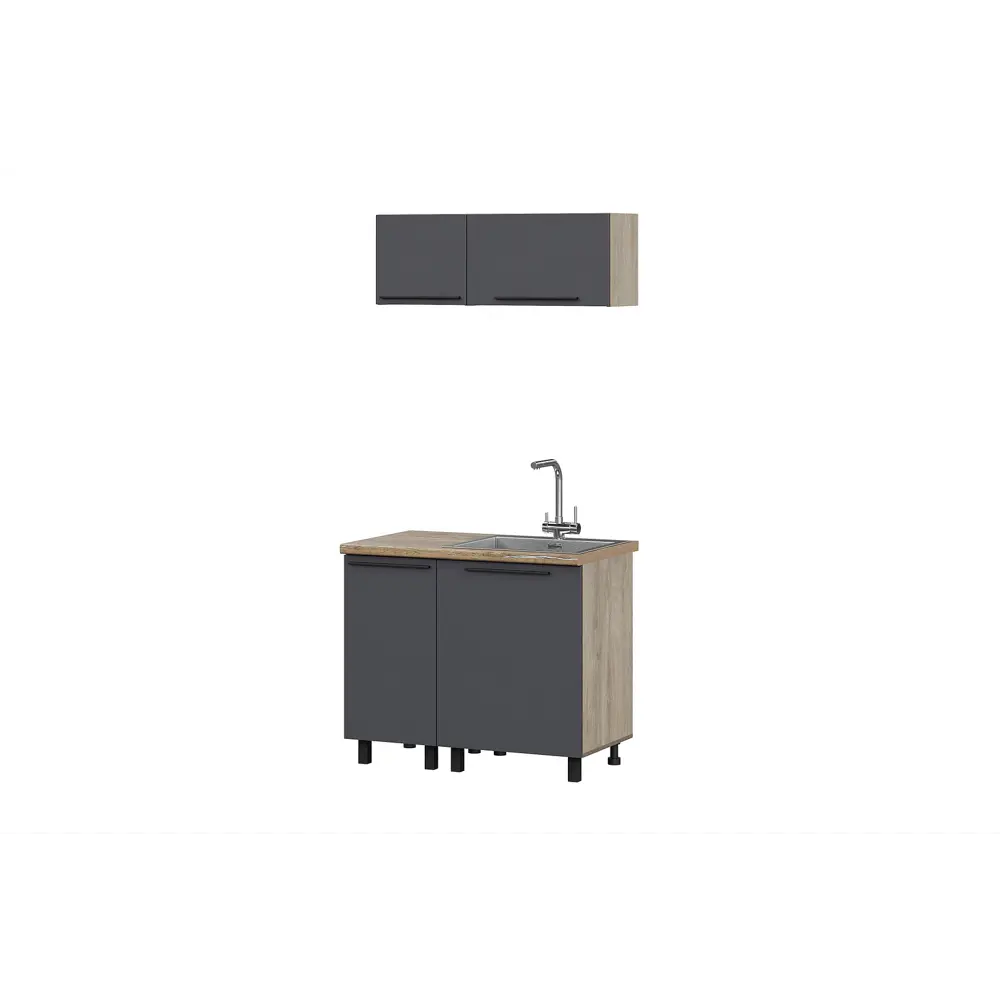 Фото Кухонный гарнитур Furniture Integration Этна Софт 100x210x60 см ЛДСП цвет графитовый серый Фото Кухонный гарнитур Furniture Integration Этна Софт 100x210x60 см ЛДСП цвет графитовый серый
