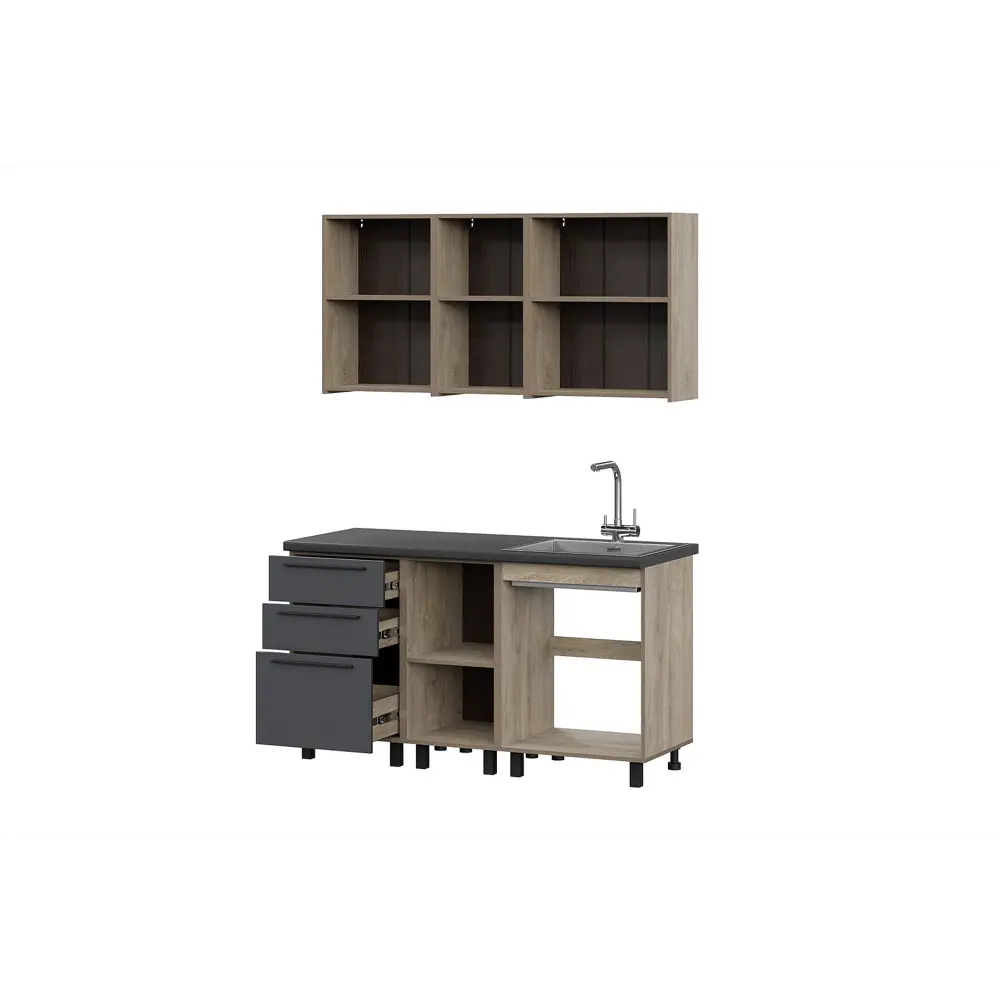 Фото 2 Кухонный гарнитур Furniture Integration Этна Софт 150x210x60 см ЛДСП цвет графитовый серый Фото 2 Кухонный гарнитур Furniture Integration Этна Софт 150x210x60 см ЛДСП цвет графитовый серый