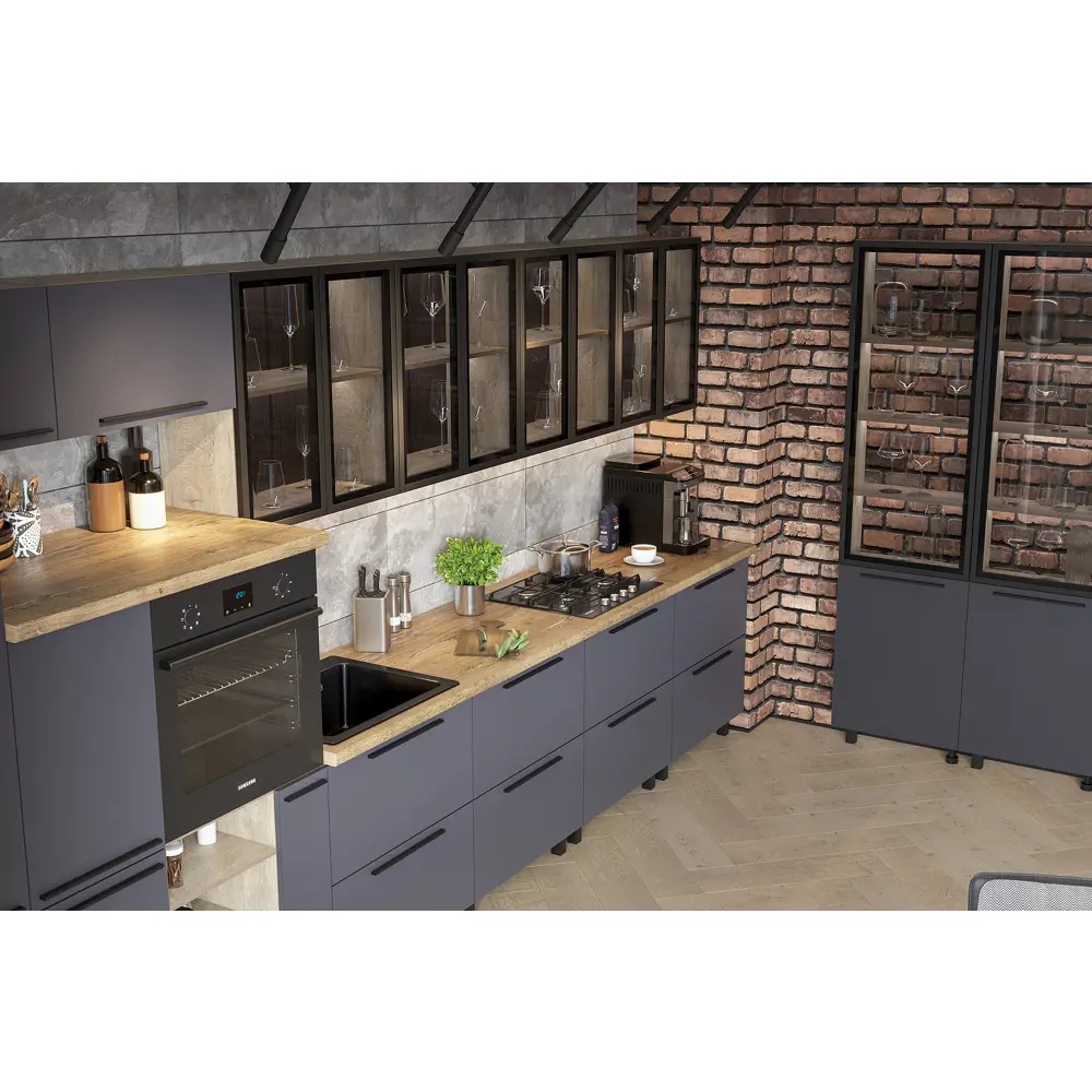 Фото 5 Кухонный гарнитур Furniture Integration Этна 100x210x60 см ЛДСП цвет графитовый серый Фото 5 Кухонный гарнитур Furniture Integration Этна 100x210x60 см ЛДСП цвет графитовый серый