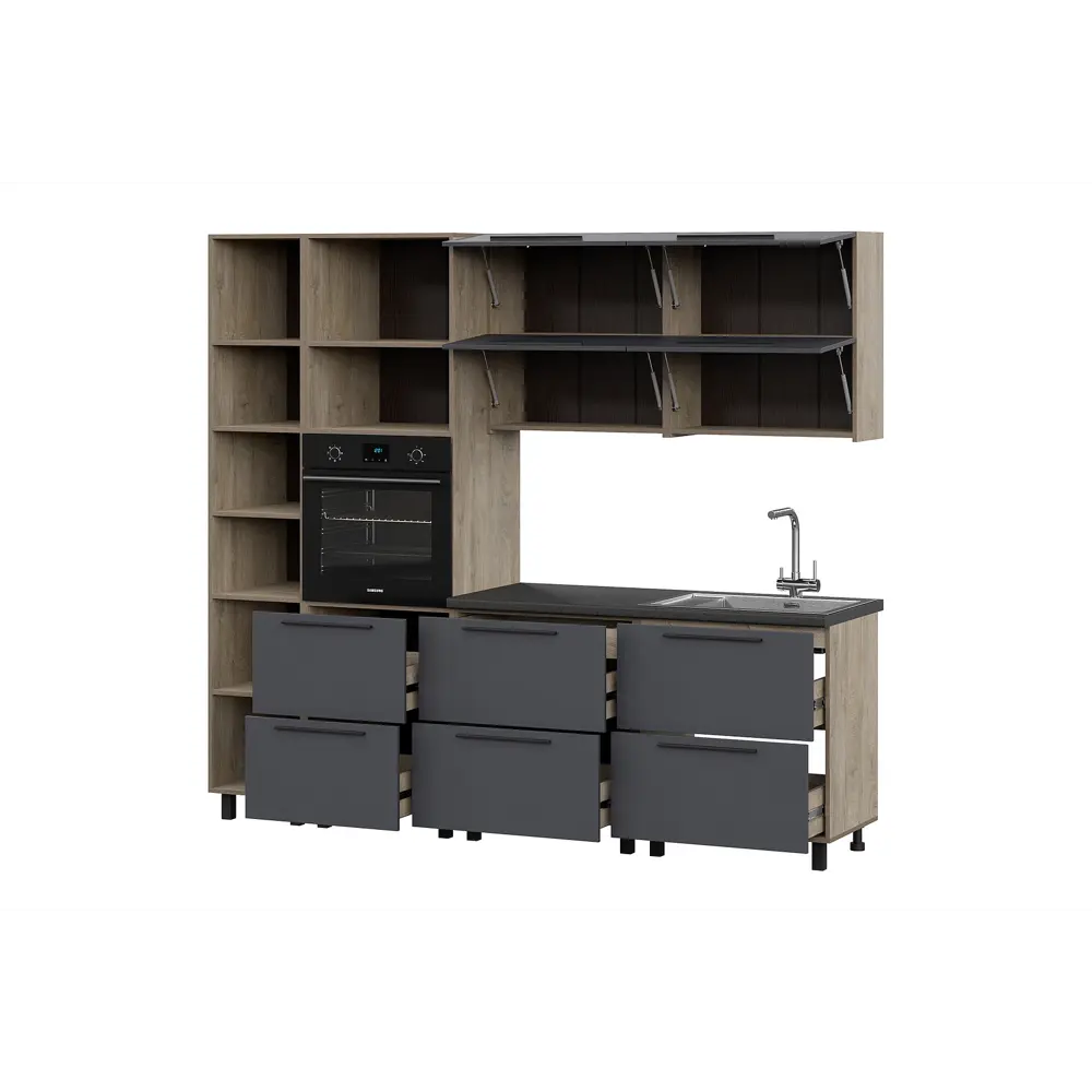 Фото 2 Кухонный гарнитур Furniture Integration Этна 240x213.4x60 см ЛДСП цвет графитовый серый Фото 2 Кухонный гарнитур Furniture Integration Этна 240x213.4x60 см ЛДСП цвет графитовый серый