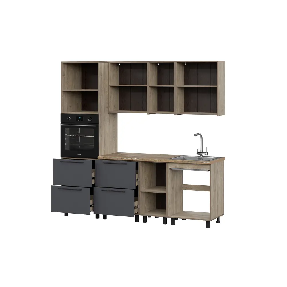 Фото 2 Кухонный гарнитур Furniture Integration Этна Софт 220x213.4x60 см ЛДСП цвет графитовый серый Фото 2 Кухонный гарнитур Furniture Integration Этна Софт 220x213.4x60 см ЛДСП цвет графитовый серый