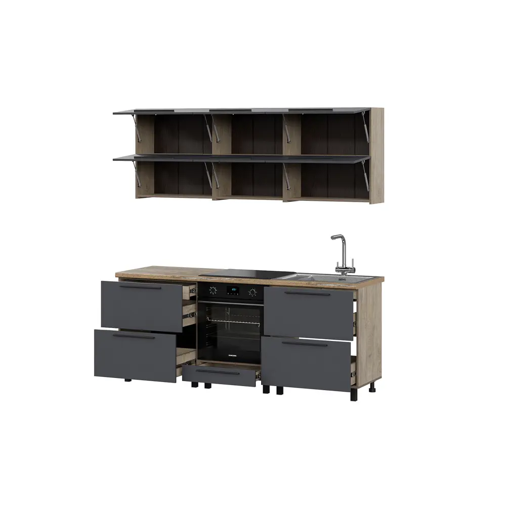 Фото 2 Кухонный гарнитур Furniture Integration Этна 200x210x60 см ЛДСП цвет графитовый серый Фото 2 Кухонный гарнитур Furniture Integration Этна 200x210x60 см ЛДСП цвет графитовый серый