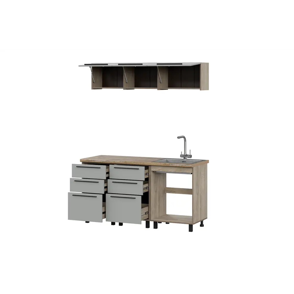 Фото 2 Кухонный гарнитур Furniture Integration Этна Софт Грей 160x210x60 см ЛДСП цвет светло-серый Фото 2 Кухонный гарнитур Furniture Integration Этна Софт Грей 160x210x60 см ЛДСП цвет светло-серый