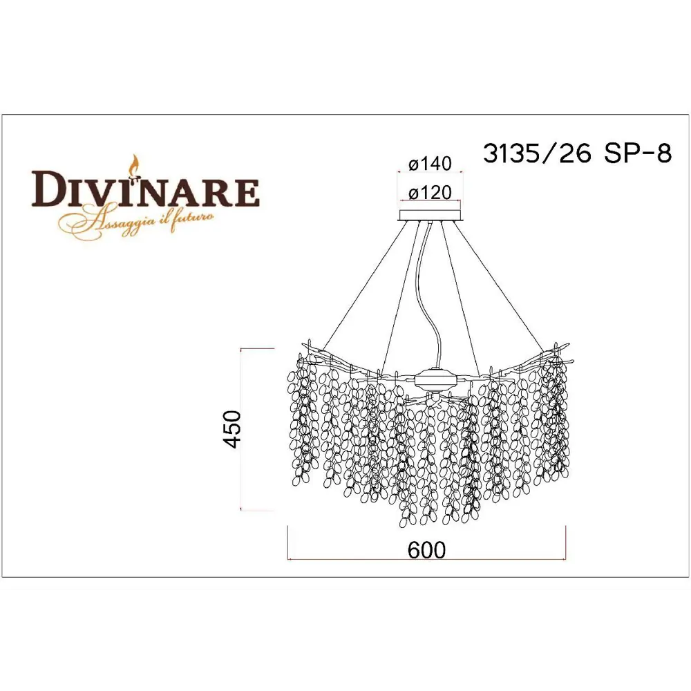 Фото 2 Люстра подвесная Divinare Salice 3135_26 sp-8 8 лампа 12 м² цвет серый Фото 2 Люстра подвесная Divinare Salice 3135_26 sp-8 8 лампа 12 м² цвет серый