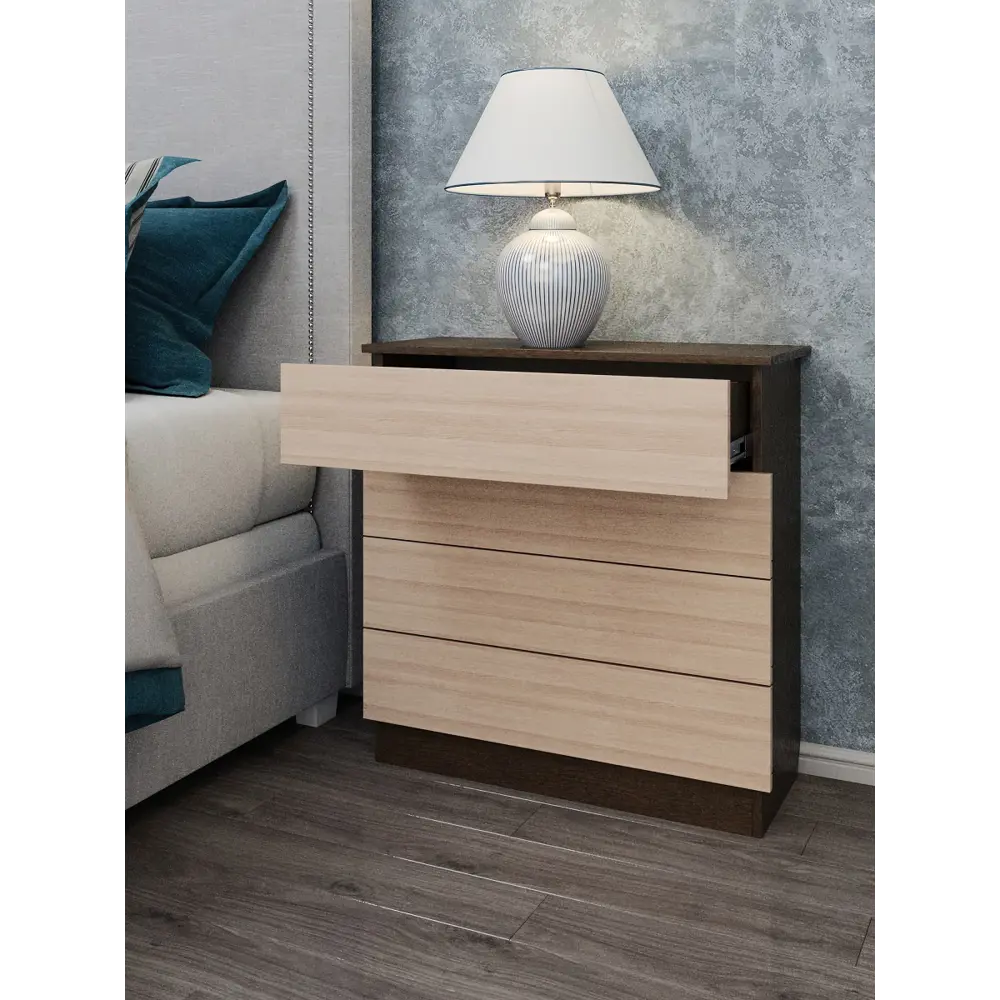 Фото 7 Комод Wood&Stone Малави 4 ящика 77x79x32.20 см ЛДСП цвет венге линум/ясень шимо светлый Фото 7 Комод Wood&Stone Малави 4 ящика 77x79x32.20 см ЛДСП цвет венге линум/ясень шимо светлый