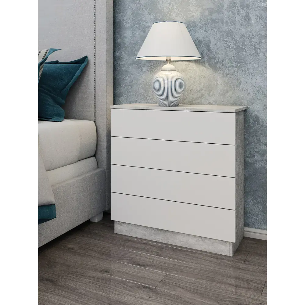Фото 3 Комод Wood&Stone Малави 4 ящика 77x79x32.60 см ЛДСП цвет цемент светлый/белый Фото 3 Комод Wood&Stone Малави 4 ящика 77x79x32.60 см ЛДСП цвет цемент светлый/белый