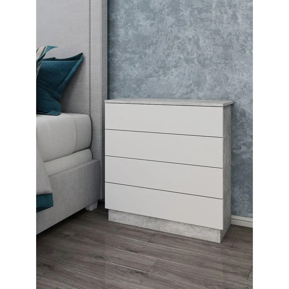 Фото 6 Комод Wood&Stone Малави 4 ящика 77x79x32.60 см ЛДСП цвет цемент светлый/белый Фото 6 Комод Wood&Stone Малави 4 ящика 77x79x32.60 см ЛДСП цвет цемент светлый/белый