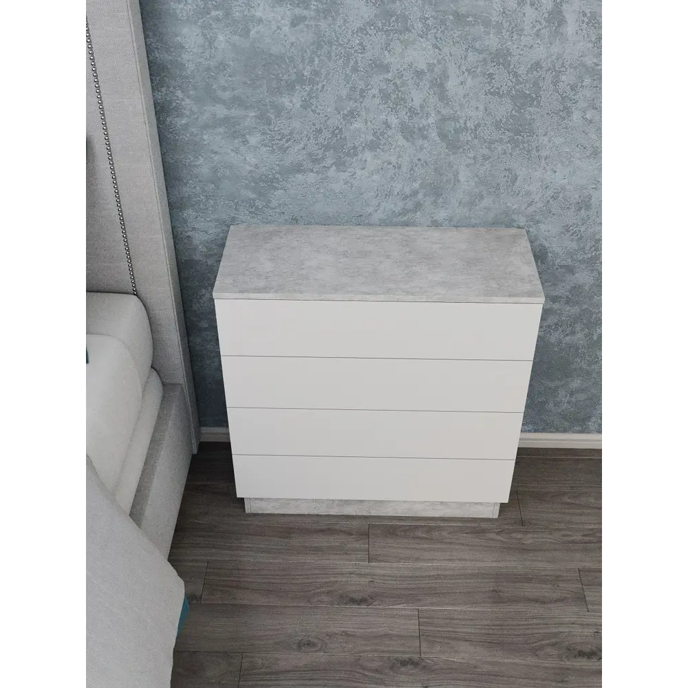 Фото 7 Комод Wood&Stone Малави 4 ящика 77x79x32.60 см ЛДСП цвет цемент светлый/белый Фото 7 Комод Wood&Stone Малави 4 ящика 77x79x32.60 см ЛДСП цвет цемент светлый/белый