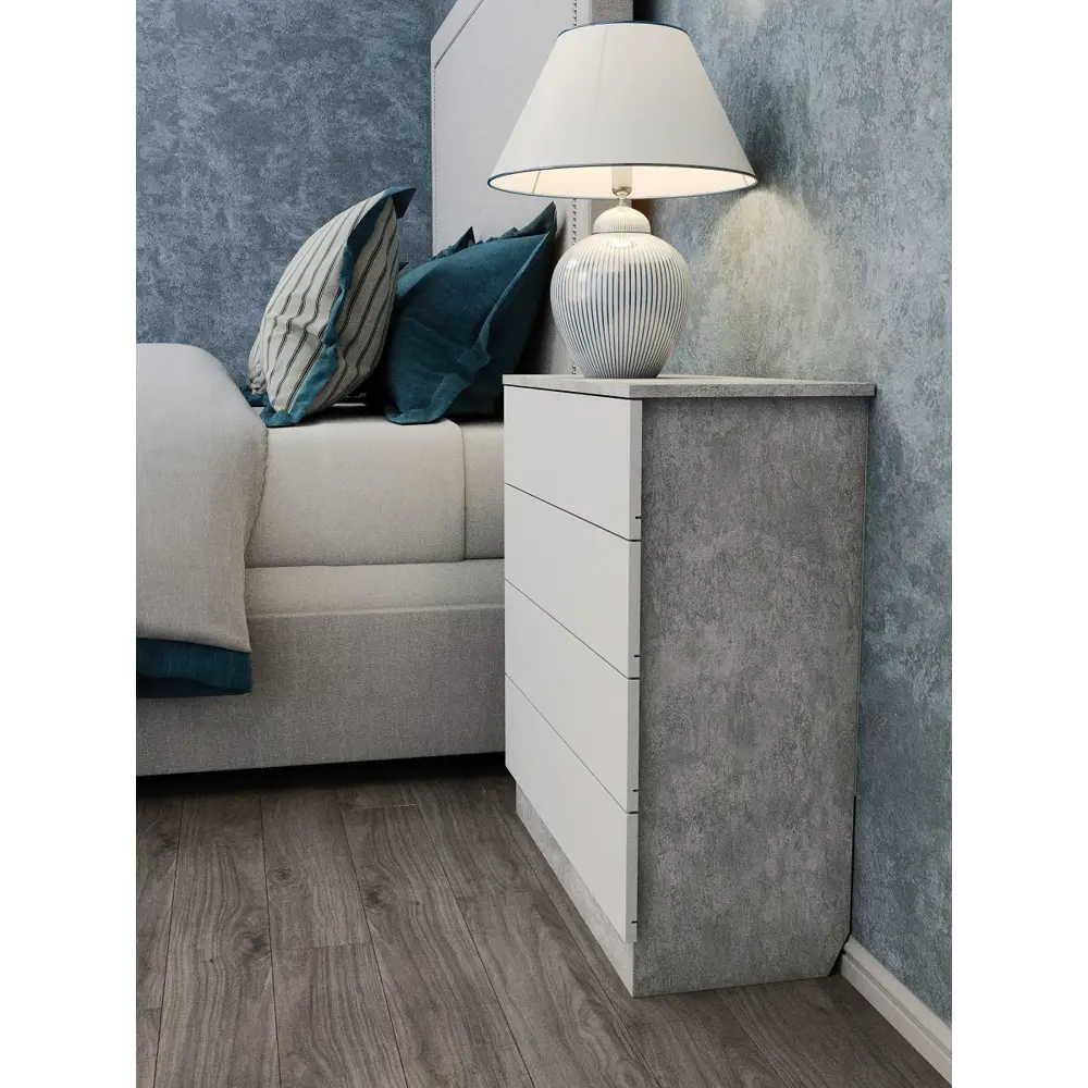 Фото 2 Комод Wood&Stone Малави 4 ящика 77x79x32.60 см ЛДСП цвет цемент светлый/белый Фото 2 Комод Wood&Stone Малави 4 ящика 77x79x32.60 см ЛДСП цвет цемент светлый/белый