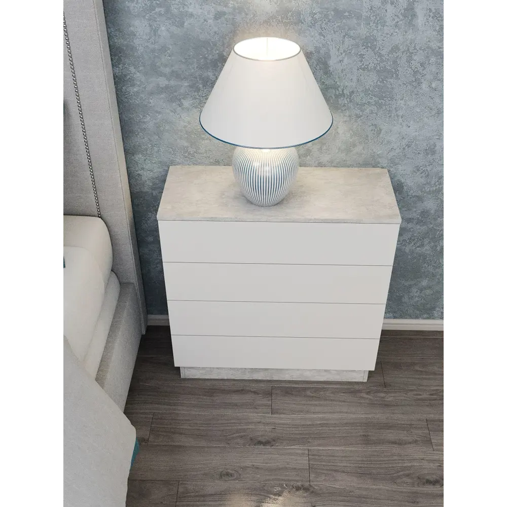 Фото 4 Комод Wood&Stone Малави 4 ящика 77x79x32.60 см ЛДСП цвет цемент светлый/белый Фото 4 Комод Wood&Stone Малави 4 ящика 77x79x32.60 см ЛДСП цвет цемент светлый/белый