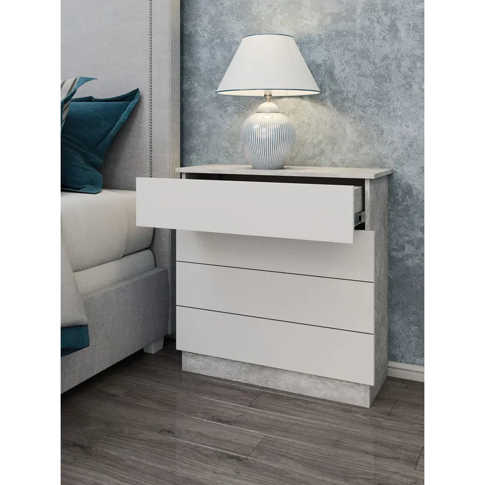 Фото 9 Комод Wood&Stone Малави 4 ящика 77x79x32.60 см ЛДСП цвет цемент светлый/белый Фото 9 Комод Wood&Stone Малави 4 ящика 77x79x32.60 см ЛДСП цвет цемент светлый/белый