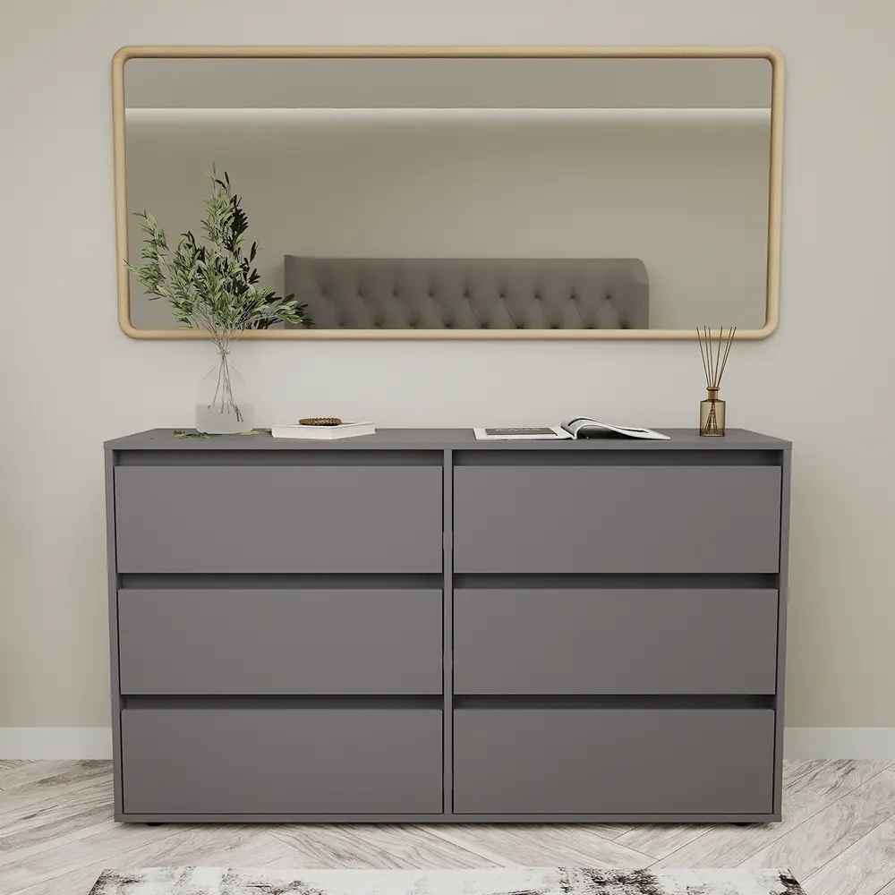 Фото 4 Комод Letta City New 6 ящиков 140x83x39.40 см ЛДСП цвет серый графит