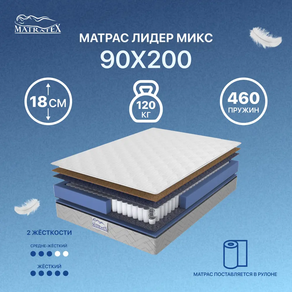 Фото Матрас Matratex Лидер Микс 90x200 см, односпальный Фото Матрас Matratex Лидер Микс 90x200 см, односпальный