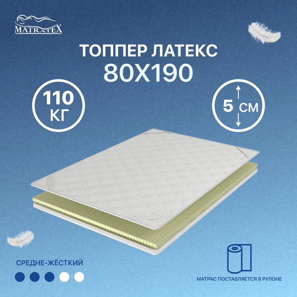 Фото Топпер Matratex Латекс 80x190 см, односпальный, латексный Фото Топпер Matratex Латекс 80x190 см, односпальный, латексный