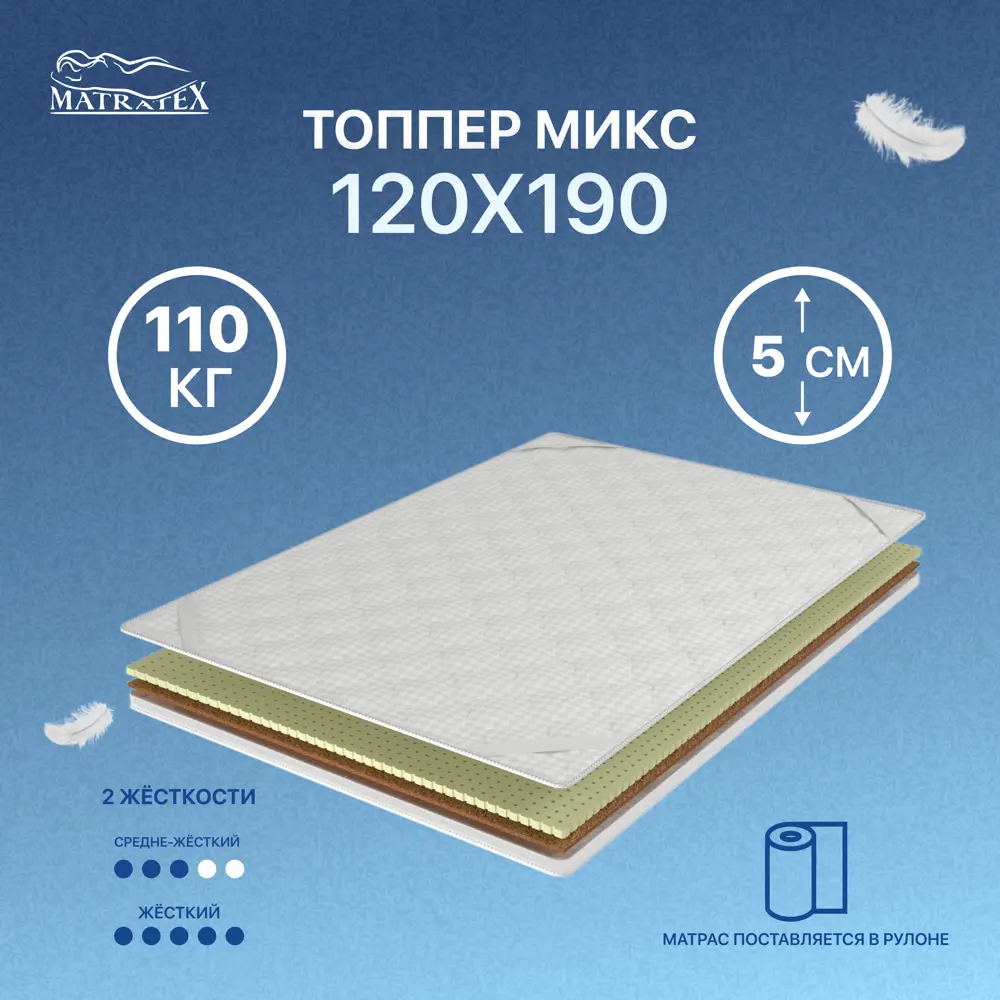 Фото Топпер Matratex Микс 120x190 АТ-00002119, полутораспальный, латексный Фото Топпер Matratex Микс 120x190 АТ-00002119, полутораспальный, латексный