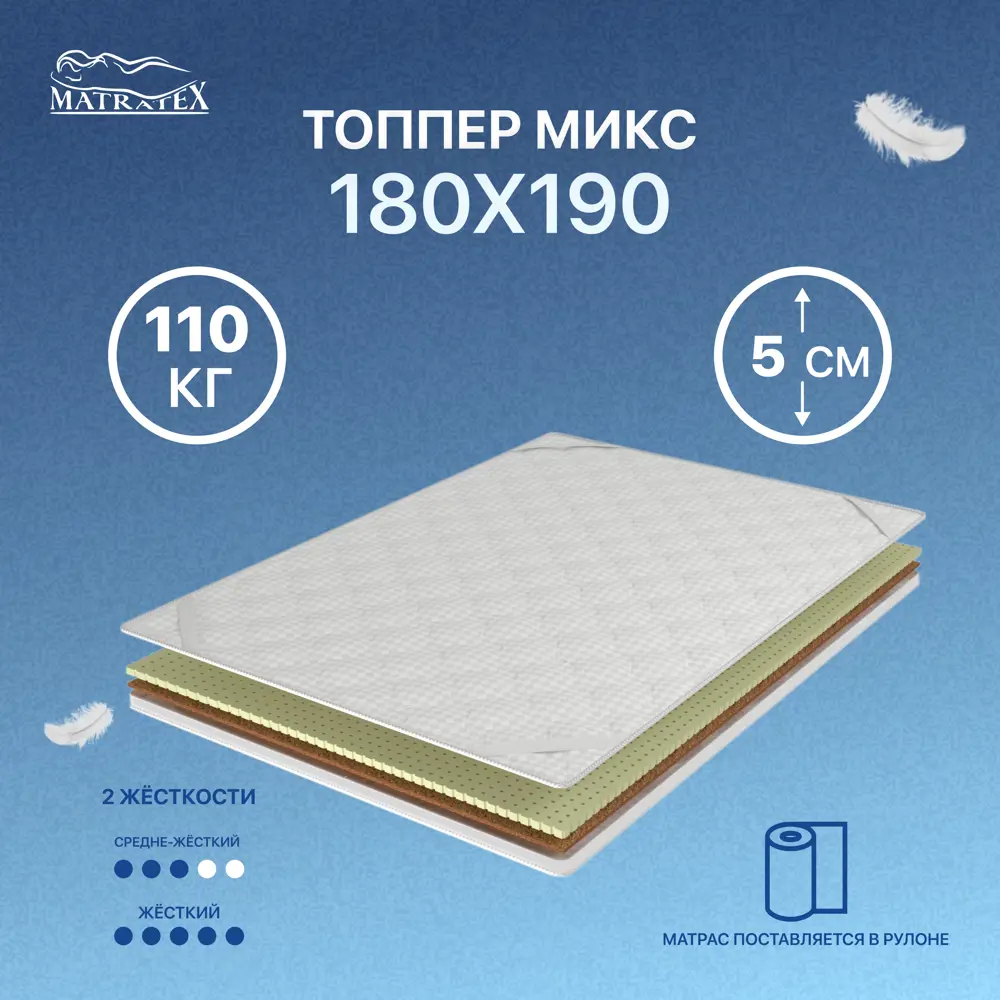 Фото Топпер Matratex Микс 180x190 АТ-00002125, двуспальный, латексный Фото Топпер Matratex Микс 180x190 АТ-00002125, двуспальный, латексный