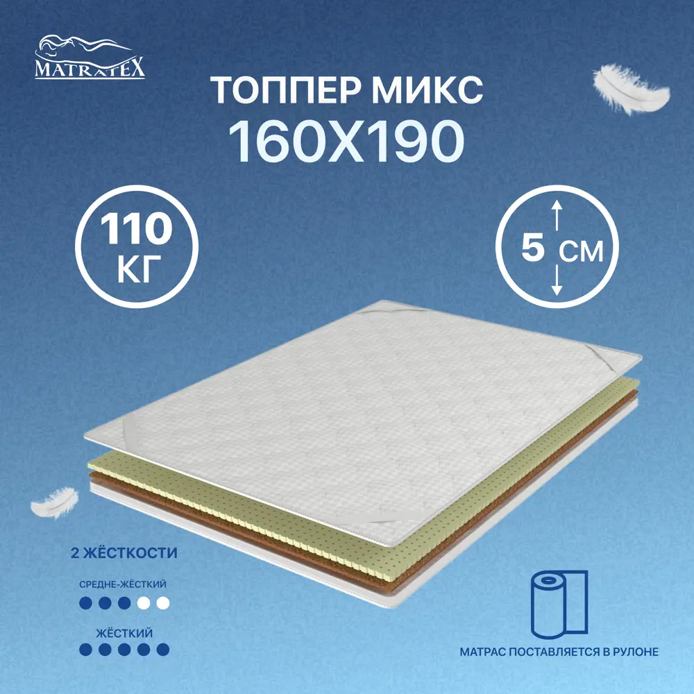 Фото Топпер Matratex Микс 160x190 АТ-00002123, двуспальный, латексный Фото Топпер Matratex Микс 160x190 АТ-00002123, двуспальный, латексный