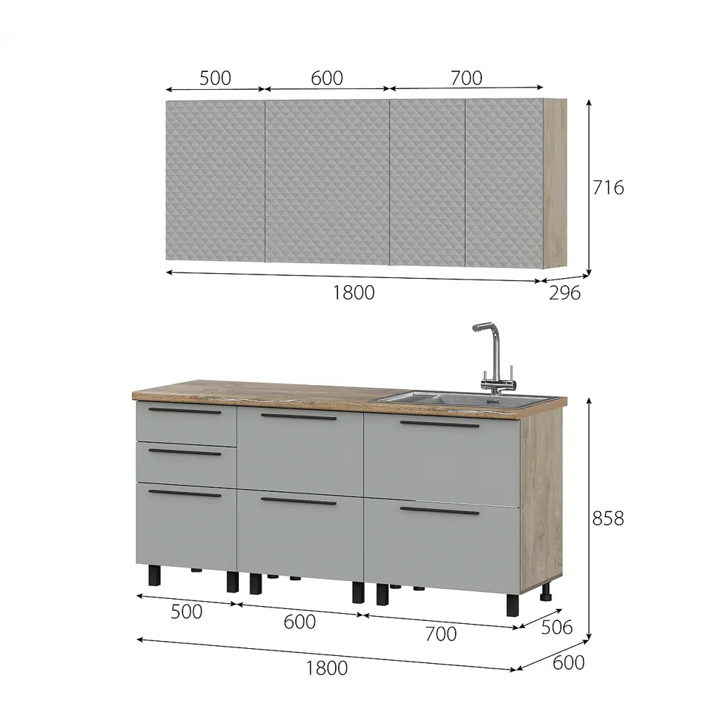 Фото 3 Кухонный гарнитур Furniture Integration Этна 3-1.8 180x210x60 см ЛДСП цвет светло-серый Фото 3 Кухонный гарнитур Furniture Integration Этна 3-1.8 180x210x60 см ЛДСП цвет светло-серый
