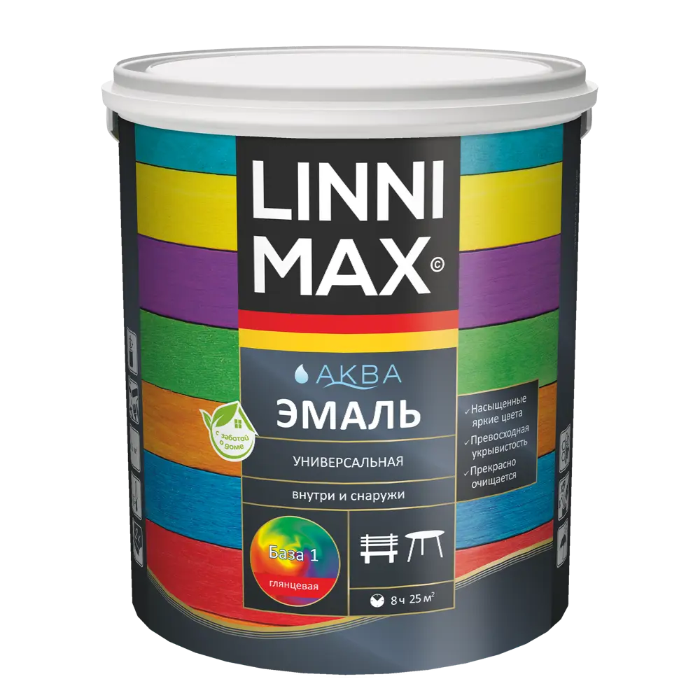 Фото Эмаль универсальная Linnimax Аква глянцевая цвет белый база 1 2.5 л Фото Эмаль универсальная Linnimax Аква глянцевая цвет белый база 1 2.5 л