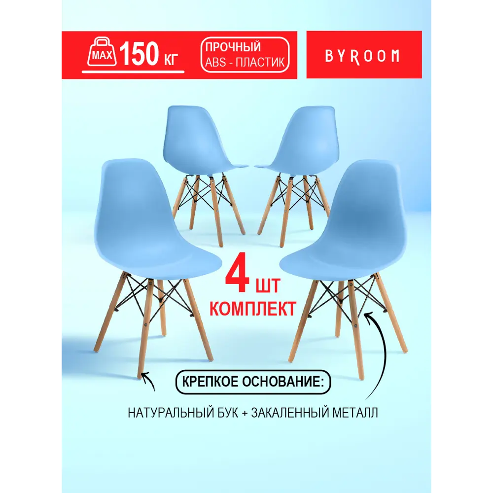 Фото Комплект стульев 4 шт Byroom Fika 46x82x54 см abs-пластик цвет голубой