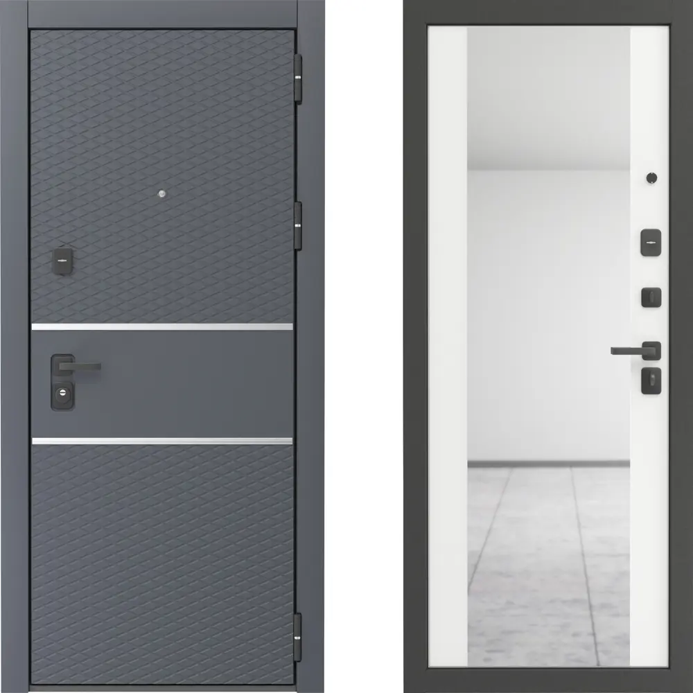 Фото Дверь входная металлическая Грей Зет 332 86x205 см правая белый с зеркалом Фото Дверь входная металлическая Грей Зет 332 86x205 см правая белый с зеркалом