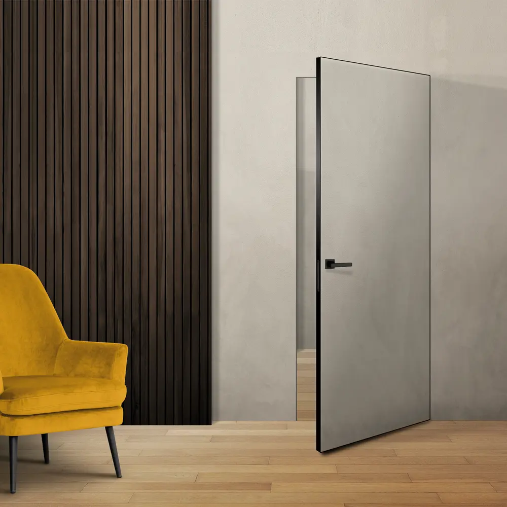 Фото 5 Дверь межкомнатная глухая с замком комплекте Invisible 90x210 см правая черная алюминиевая кромка цвет белый Фото 5 Дверь межкомнатная глухая с замком комплекте Invisible 90x210 см правая черная алюминиевая кромка цвет белый