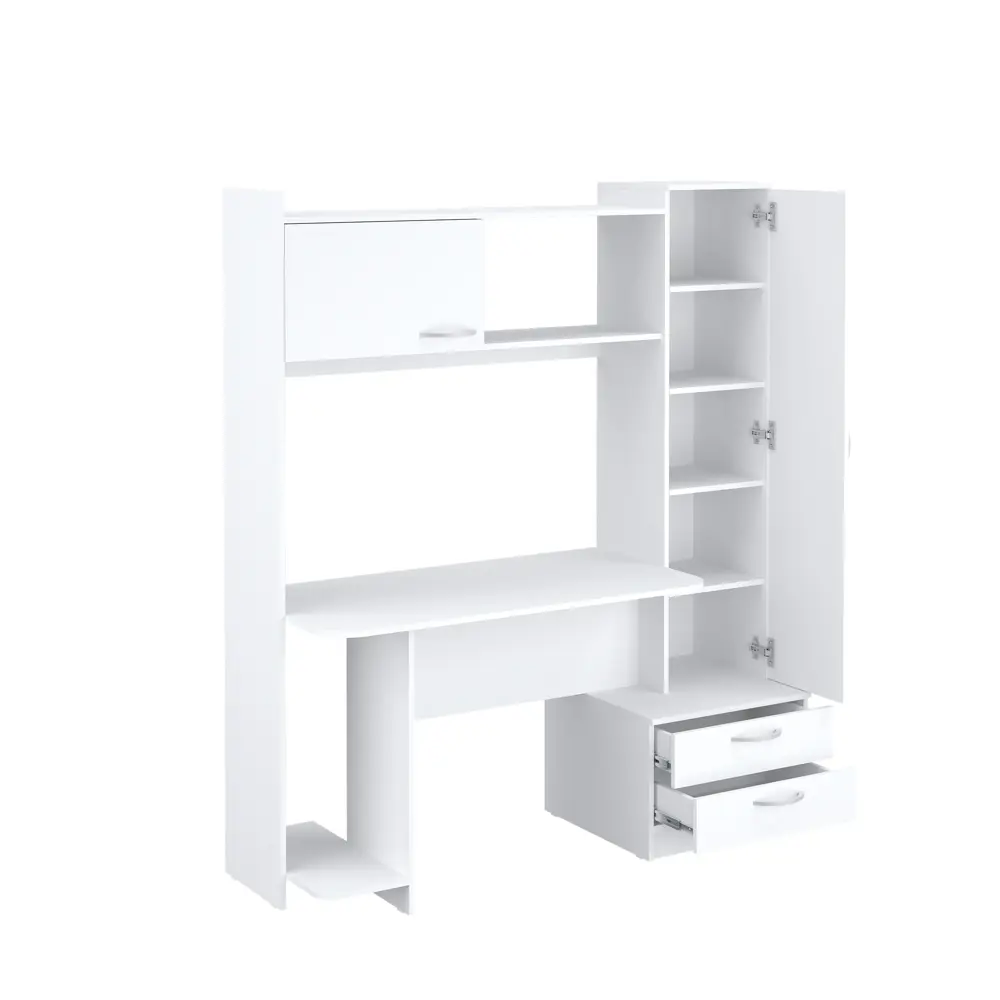 Фото 4 Офисный стол с полкой Мебельная фабрика 1+1 Стол компьютерный 1 МФ 1+1 159x186.4x60 см ЛДСП цвет белый Фото 4 Офисный стол с полкой Мебельная фабрика 1+1 Стол компьютерный 1 МФ 1+1 159x186.4x60 см ЛДСП цвет белый